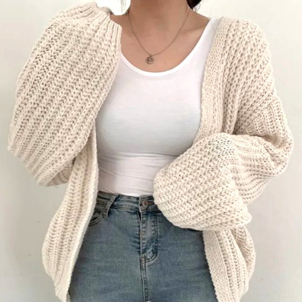 SHAWL OPEN ONE SIZE LOOSE KNIT RIBBED SWEATER